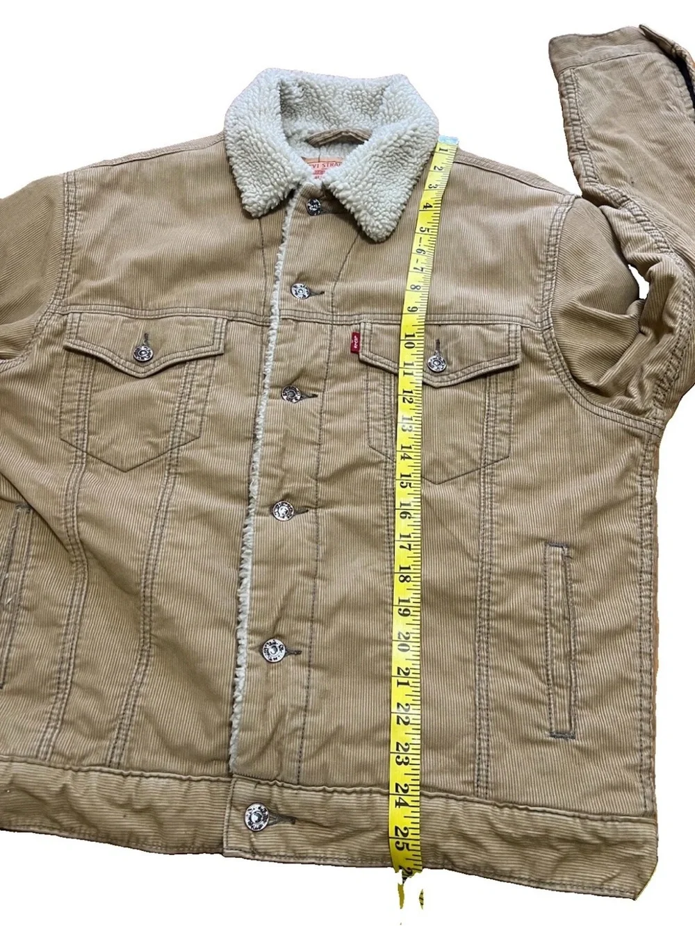 Levi’s 70520 Sherpa Corduroy Trucker Jacket Men M Tan Beige EUC